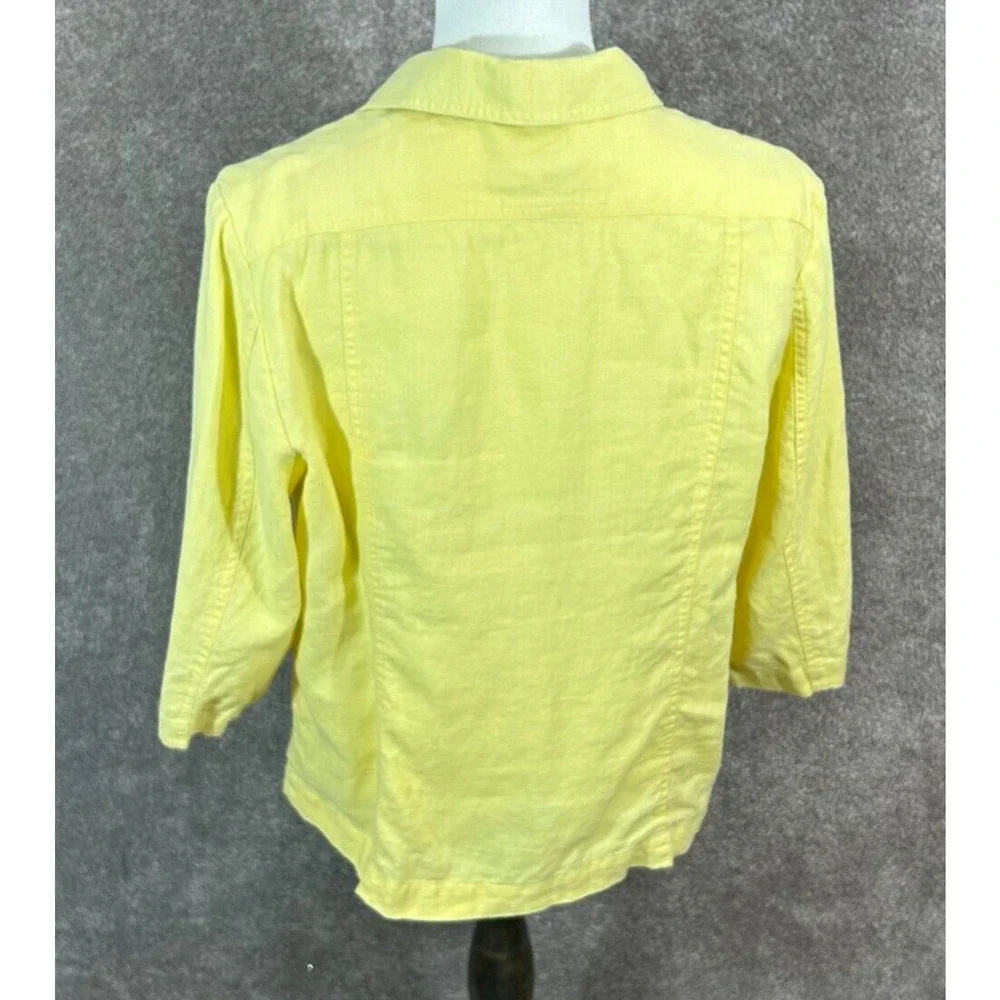 Chicos‎ Jacket Womens 3 XL 16 Yellow 100% Linen Wooden Buttons 3/4 Sleeve Top - Picture 3 of 8